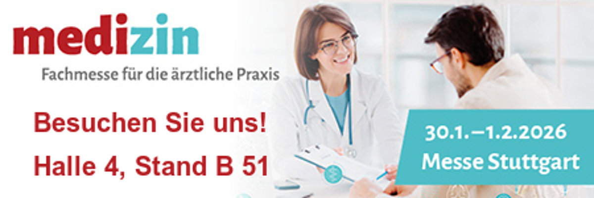 Bannerwerbung für die Messe MEDIZIN 2026, Besuchen Sie uns in Halle 4 am Stand B 51.